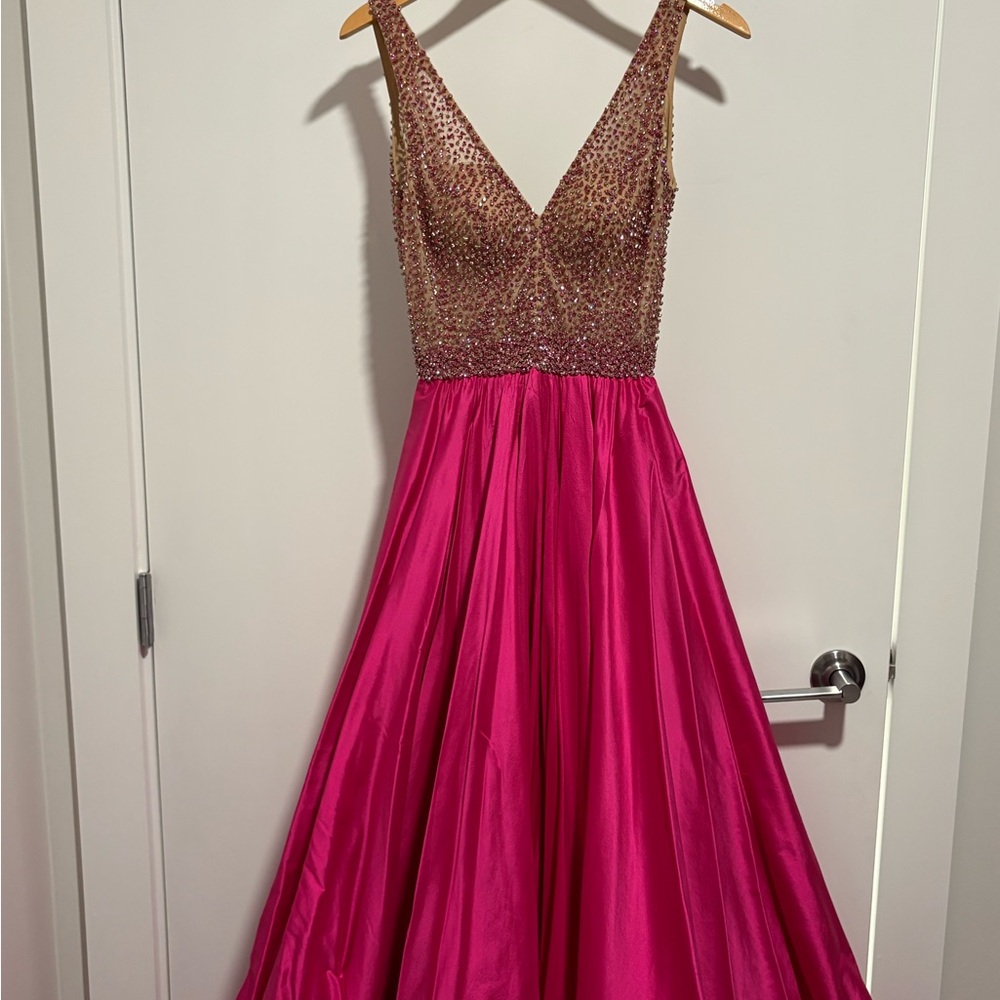 Jovani Fuchsia and Gold Prom Dress